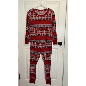 Victoria’s Secret Holiday Thermal‎ Pajama Set Size Medium Red Print Aztec